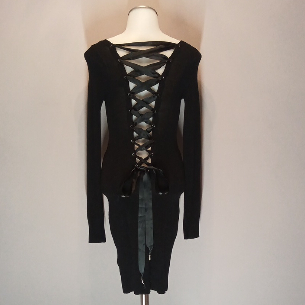 Guess by Marciano Black Corset Back Ribbon Laced Dress